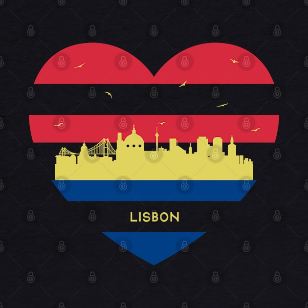 Portugal Skyline cityscape Heart Shape Birds Flying Lisbon by Msafi